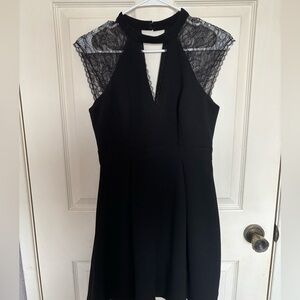 BCBGeneration Black One-Shoulder Lace-Trim Dress